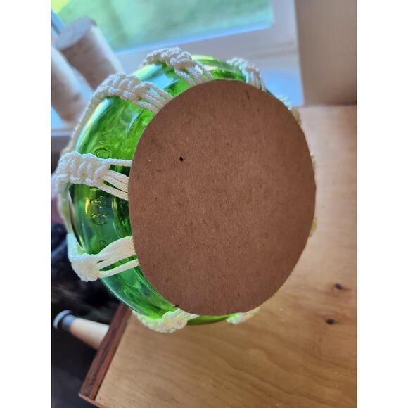 Vtg Retro Boho Macrame Green Wine Bottle French Country Farmhouse Decor - Picture 6 of 9